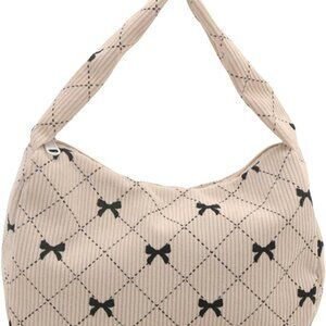 Women's Corduroy Bow Print Tote Bag Small Shoulder Handbag Travel Wallet
